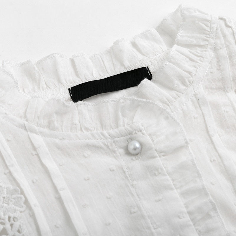 Casual Lace Long Sleeve Cotton Blouse Shirts Mssza