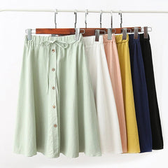 Casual Lace Up A Line Skirt With Button Mssza