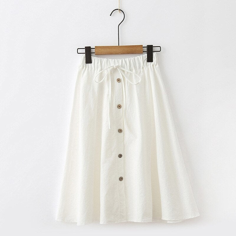 Casual Lace Up A Line Skirt With Button Mssza