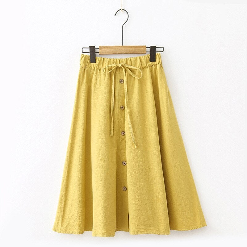 Casual Lace Up A Line Skirt With Button Mssza