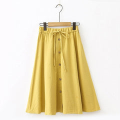 Casual Lace Up A Line Skirt With Button Mssza
