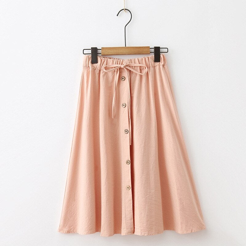Casual Lace Up A Line Skirt With Button Mssza