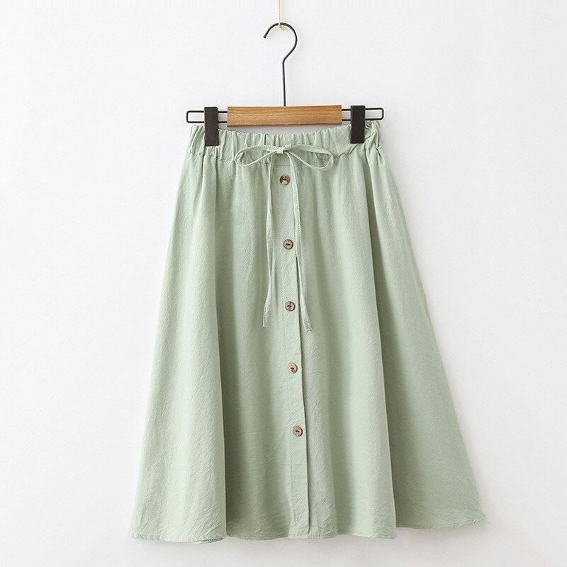 Casual Lace Up A Line Skirt With Button Mssza