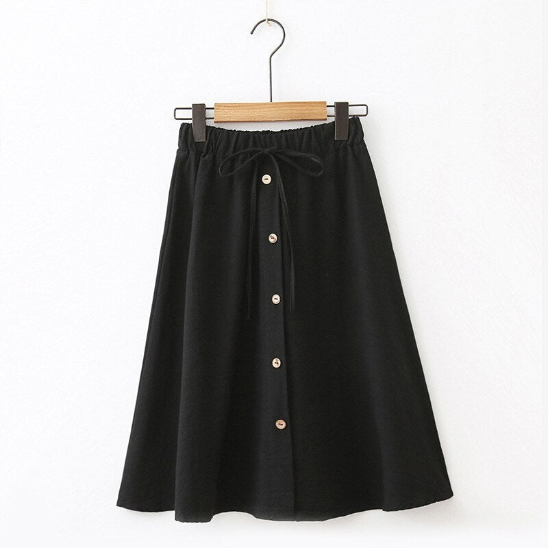 Casual Lace Up A Line Skirt With Button Mssza