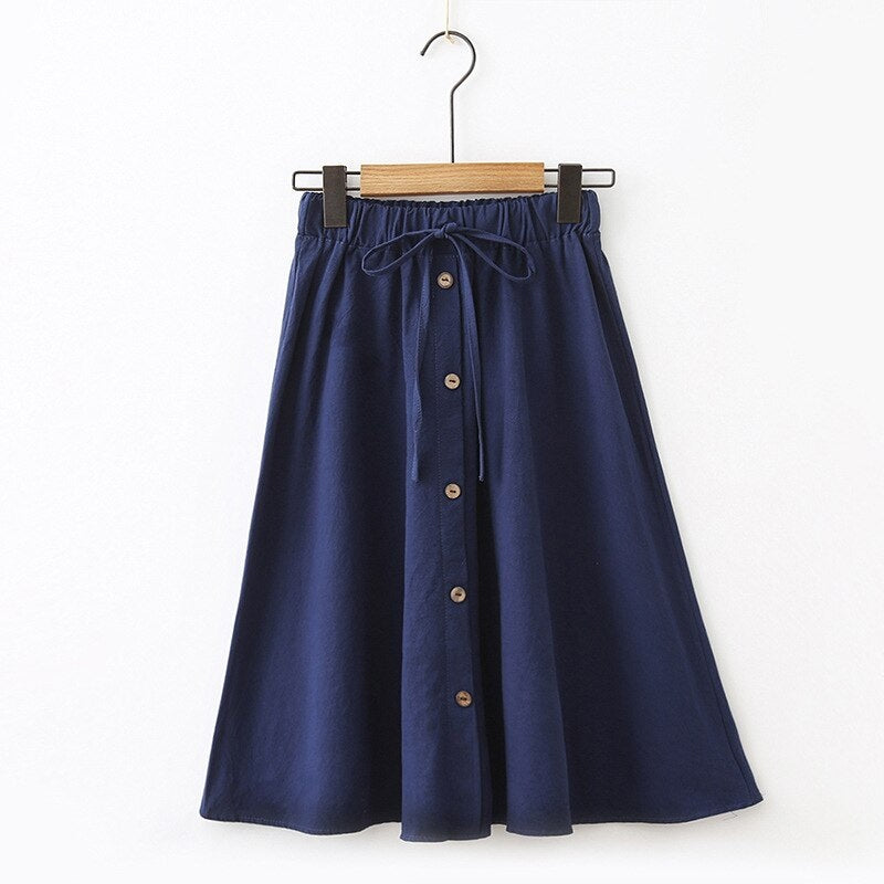 Casual Lace Up A Line Skirt With Button Mssza