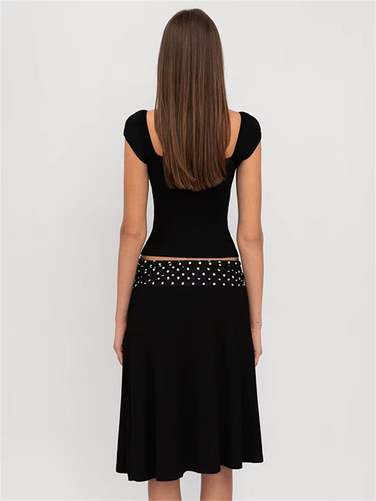 Casual Lace-Up Contrast Backless Cropped Top And High Waist Skirt 2 Piece-Set Mssza