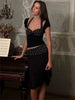 Casual Lace-Up Contrast Backless Cropped Top And High Waist Skirt 2 Piece-Set Mssza