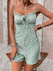 Casual Lace Up Suspender Top Pleated Chest Romper Playsuits Mssza