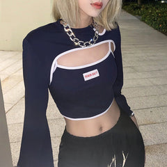 Casual Lantern Sleeve O-Neck Two Piece T Shirt Mssza