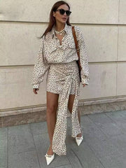 Casual Lapel Button Pockets Shirts And Lace-Up Slim Skirts 2 Piece Set Mssza