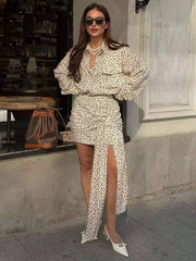 Casual Lapel Button Pockets Shirts And Lace-Up Slim Skirts 2 Piece Set Mssza