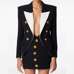 Casual Lapel Double-Breasted Contrast Color Metal Rose Button Slim Suit Mssza