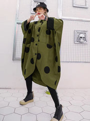 Casual Lapel Long Batwing Sleeve Dot Big Size Trench Tide Top Mssza