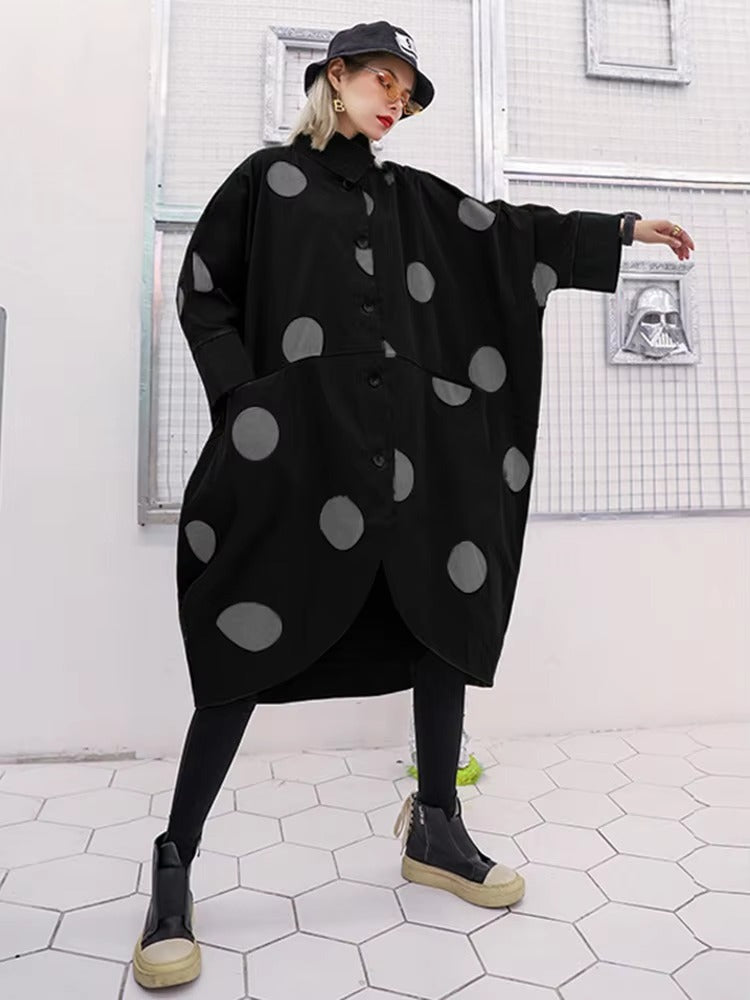 Casual Lapel Long Batwing Sleeve Dot Big Size Trench Tide Top Mssza