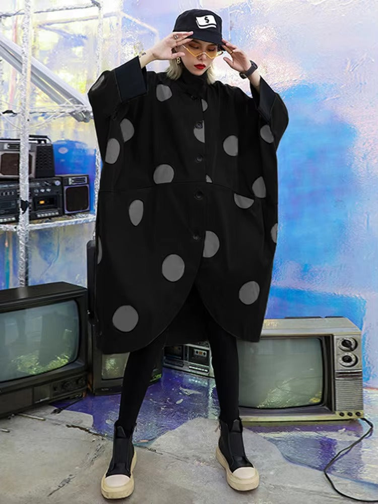 Casual Lapel Long Batwing Sleeve Dot Big Size Trench Tide Top Mssza