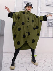 Casual Lapel Long Batwing Sleeve Dot Big Size Trench Tide Top Mssza