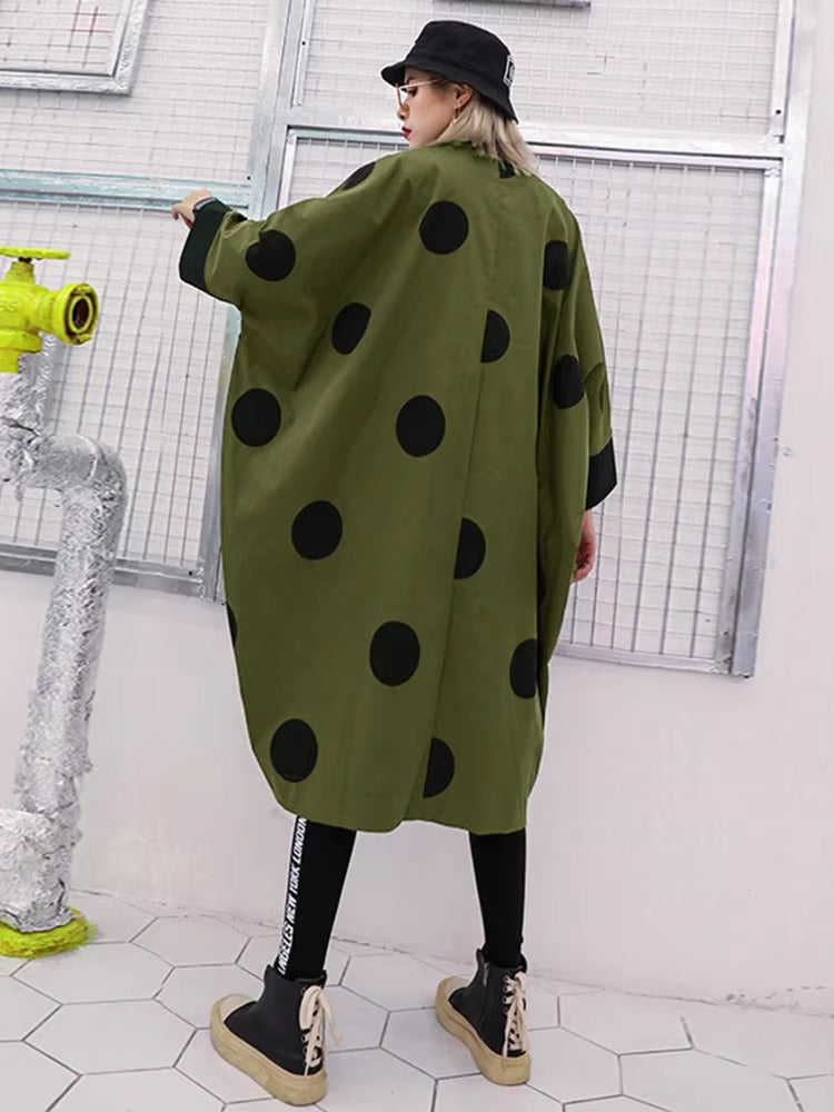Casual Lapel Long Batwing Sleeve Dot Big Size Trench Tide Top Mssza