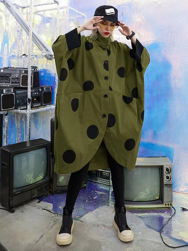 Casual Lapel Long Batwing Sleeve Dot Big Size Trench Tide Top Mssza