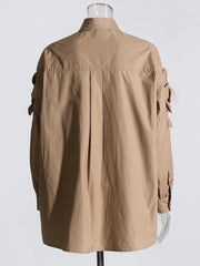 Casual Lapel Long Sleeve Spliced Appliques Solid Patchwork Feathers Loose Shirts Mssza