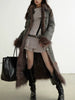 Casual Lapel Long Sleeve Spliced Lace Up Coat High Waist Loose Skirts Two Piece Set Mssza