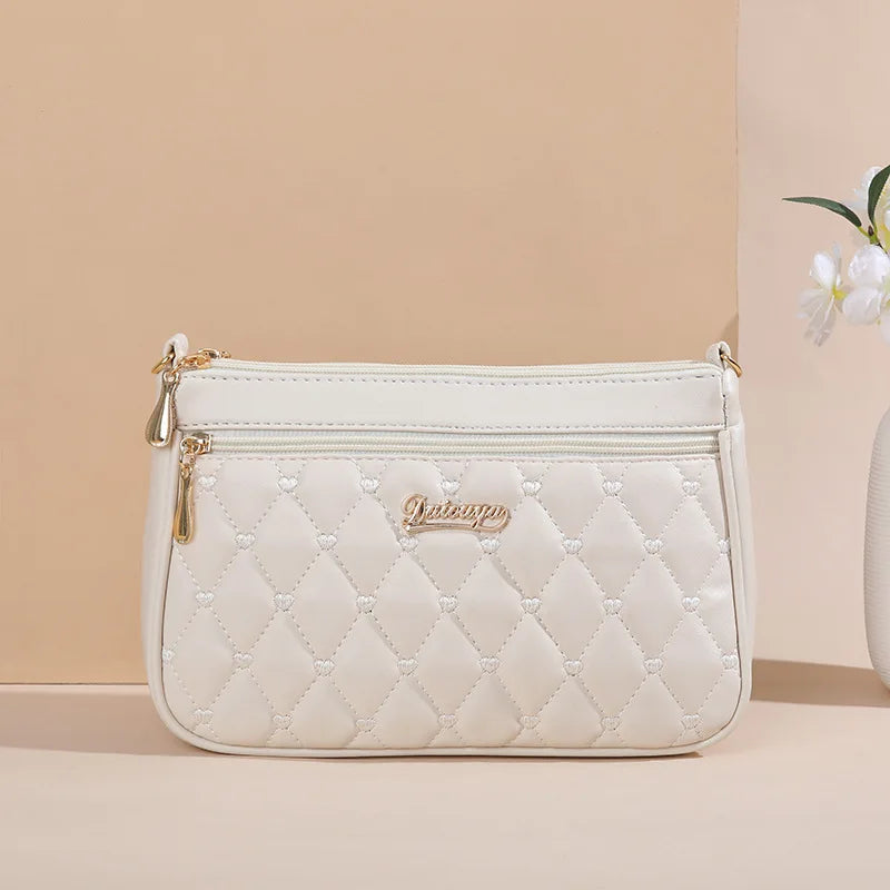 Casual Large Capacity Embroidery Thread Small Purse Zipper PU Leather Shoulder Crossbody Bags Mssza