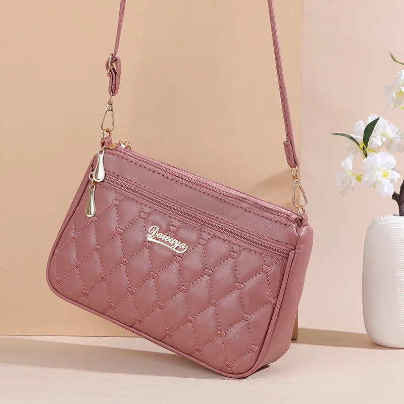 Casual Large Capacity Embroidery Thread Small Purse Zipper PU Leather Shoulder Crossbody Bags Mssza