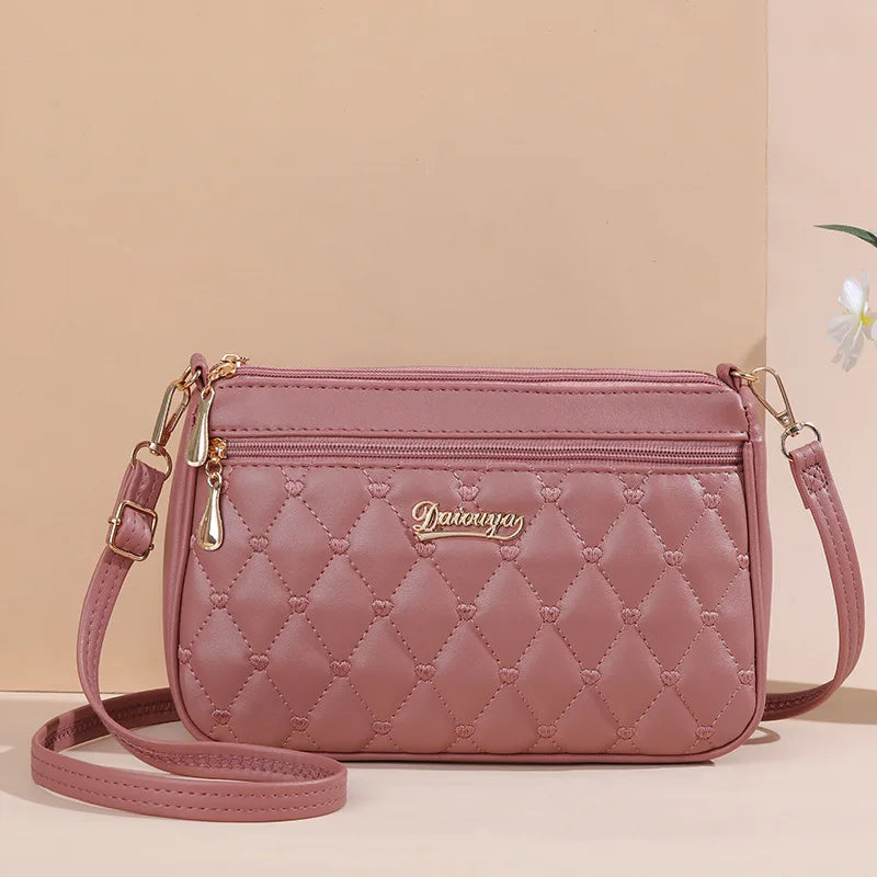 Casual Large Capacity Embroidery Thread Small Purse Zipper PU Leather Shoulder Crossbody Bags Mssza