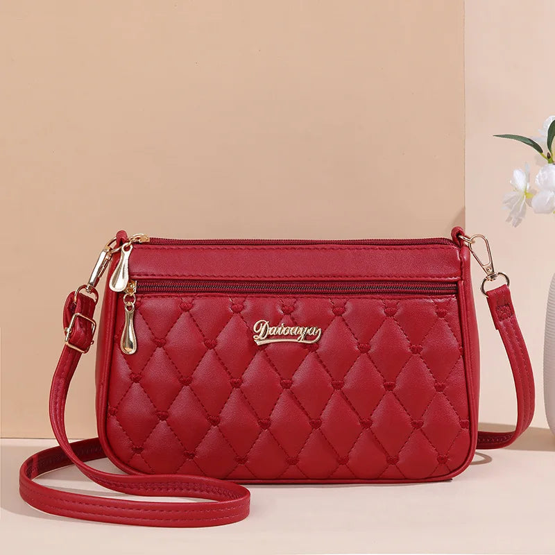 Casual Large Capacity Embroidery Thread Small Purse Zipper PU Leather Shoulder Crossbody Bags Mssza