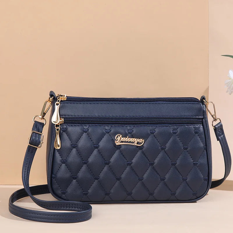 Casual Large Capacity Embroidery Thread Small Purse Zipper PU Leather Shoulder Crossbody Bags Mssza