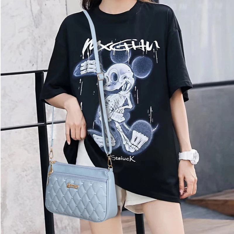 Casual Large Capacity Embroidery Thread Small Purse Zipper PU Leather Shoulder Crossbody Bags Mssza