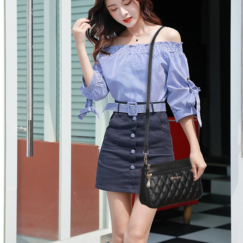Casual Large Capacity Embroidery Thread Small Purse Zipper PU Leather Shoulder Crossbody Bags Mssza