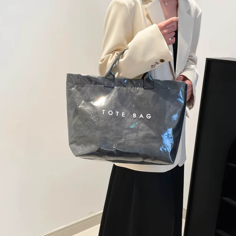 Casual Large Capacity Waterproof PVC Shopper Travel Top-Handle Tote Handbag Mssza