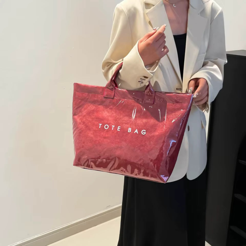 Casual Large Capacity Waterproof PVC Shopper Travel Top-Handle Tote Handbag Mssza