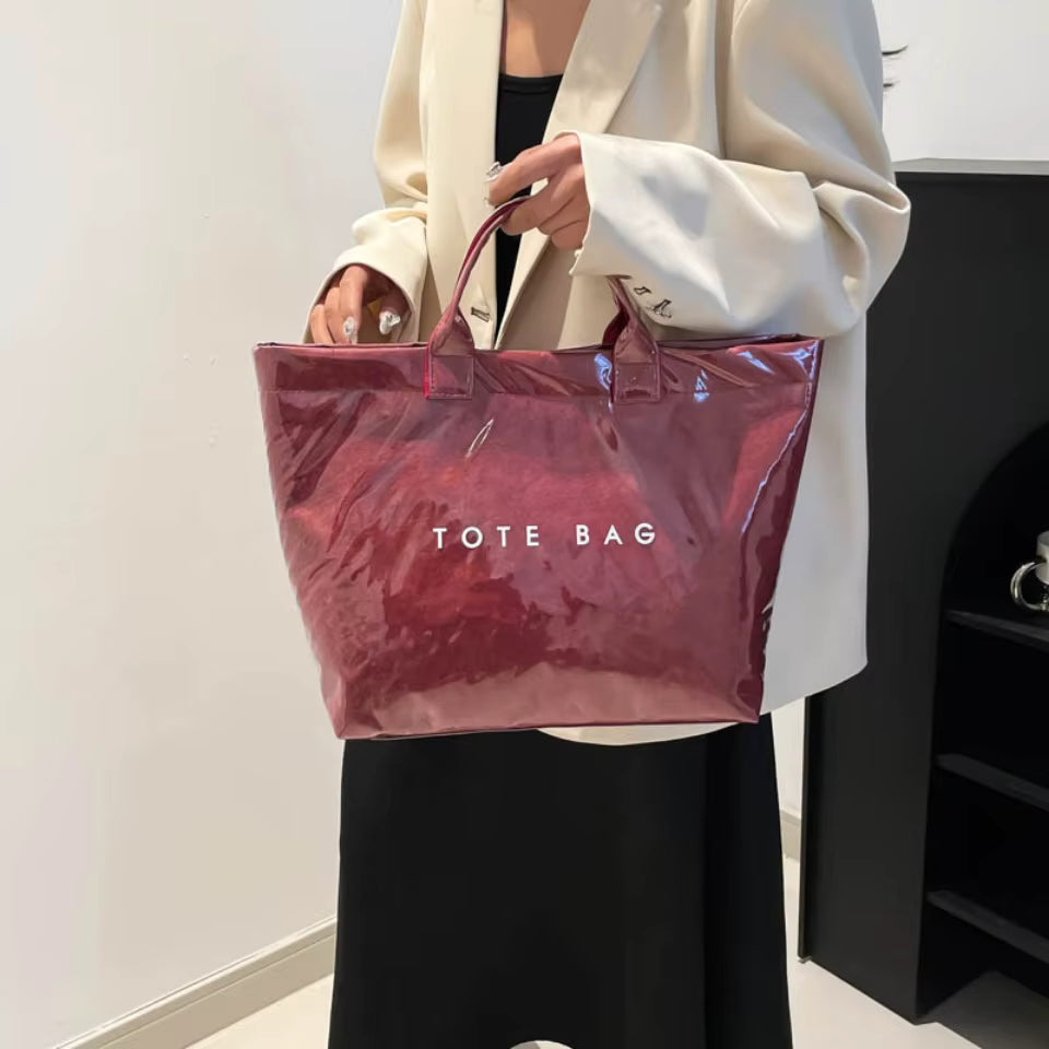 Casual Large Capacity Waterproof PVC Shopper Travel Top-Handle Tote Handbag Mssza
