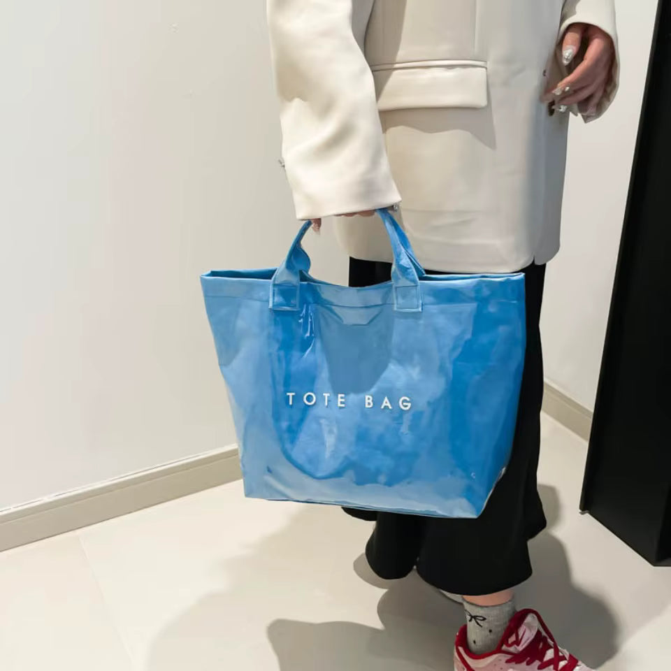 Casual Large Capacity Waterproof PVC Shopper Travel Top-Handle Tote Handbag Mssza