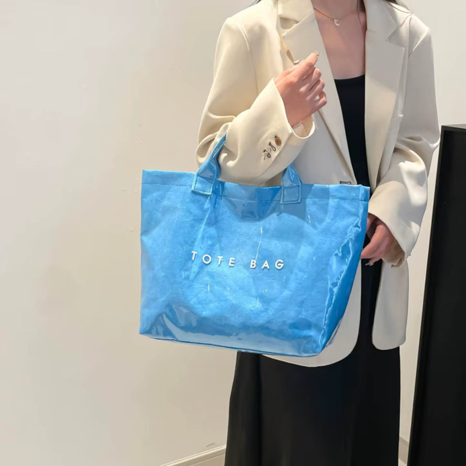 Casual Large Capacity Waterproof PVC Shopper Travel Top-Handle Tote Handbag Mssza