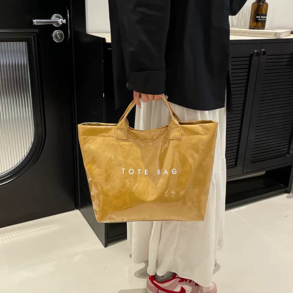 Casual Large Capacity Waterproof PVC Shopper Travel Top-Handle Tote Handbag Mssza