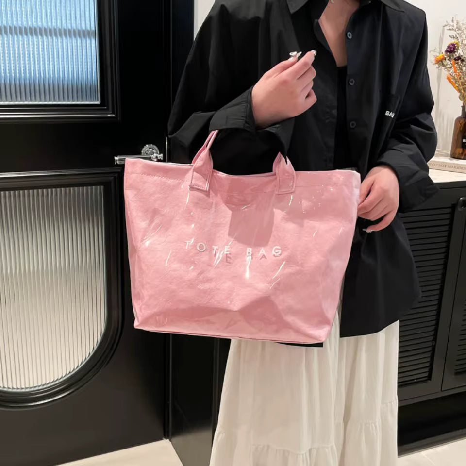 Casual Large Capacity Waterproof PVC Shopper Travel Top-Handle Tote Handbag Mssza