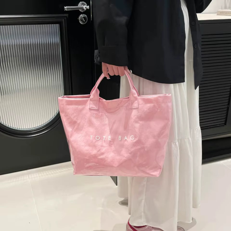 Casual Large Capacity Waterproof PVC Shopper Travel Top-Handle Tote Handbag Mssza