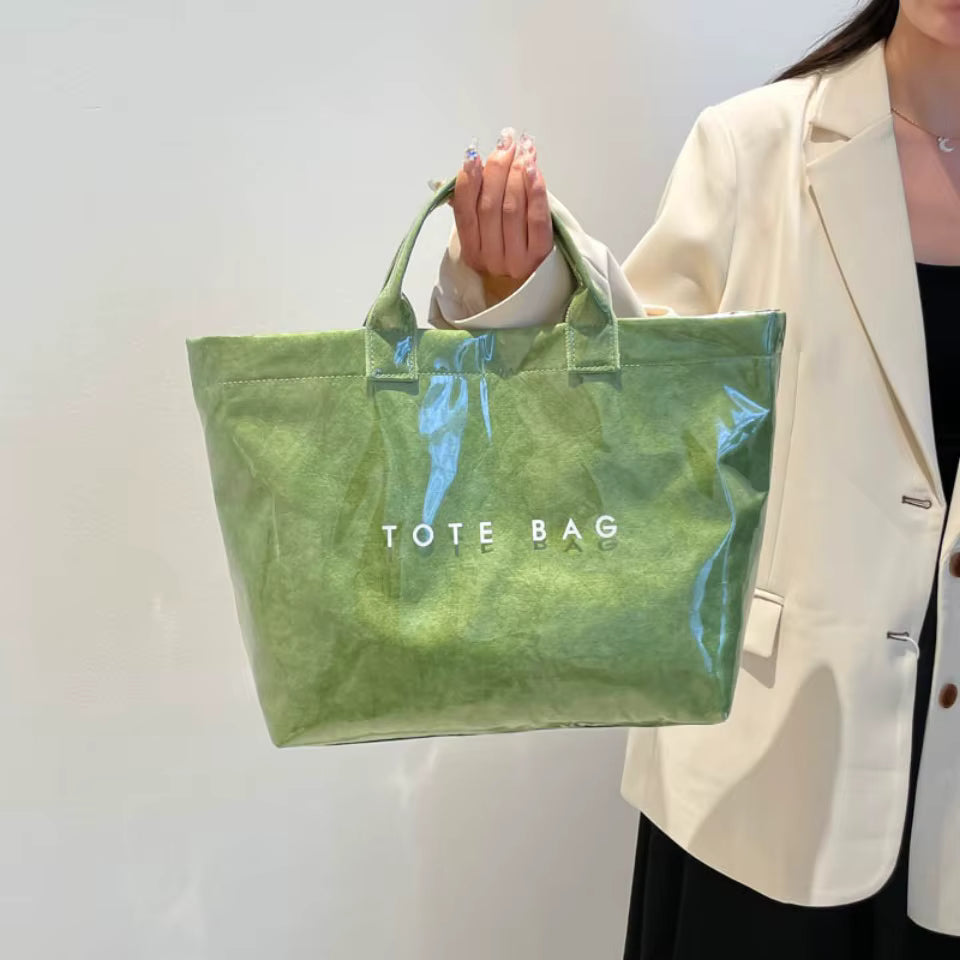 Casual Large Capacity Waterproof PVC Shopper Travel Top-Handle Tote Handbag Mssza