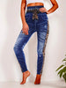 Casual Leopard And Fashionable Imitation Denim MID Waist Tight Pants Leggings Mssza