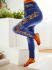 Casual Leopard And Fashionable Imitation Denim MID Waist Tight Pants Leggings Mssza