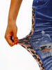 Casual Leopard And Fashionable Imitation Denim MID Waist Tight Pants Leggings Mssza