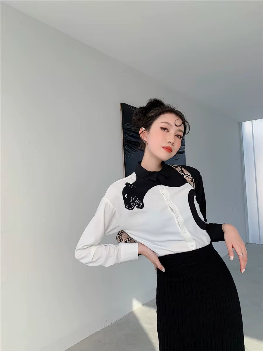 Casual Leopard Embroidered Button Long Sleeve Shirts Mssza