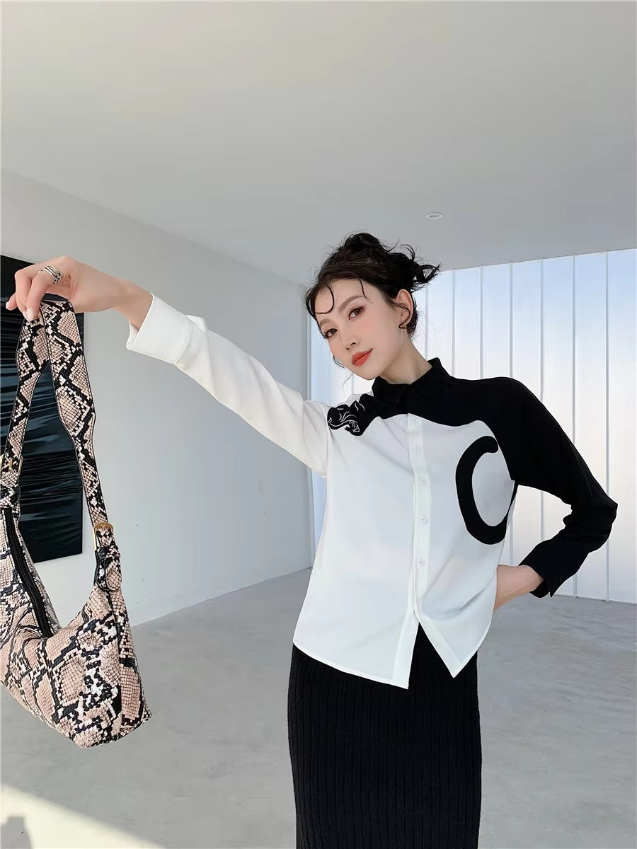 Casual Leopard Embroidered Button Long Sleeve Shirts Mssza