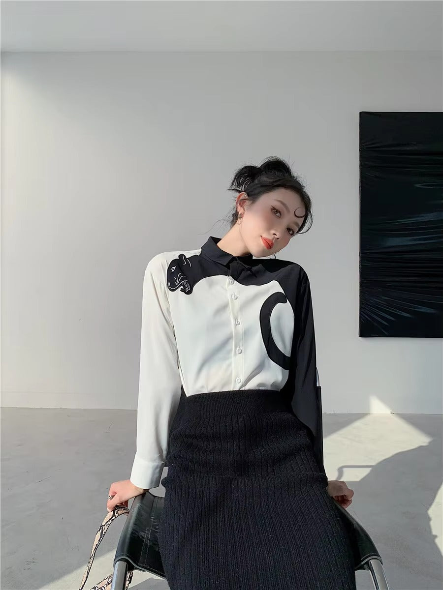 Casual Leopard Embroidered Button Long Sleeve Shirts Mssza