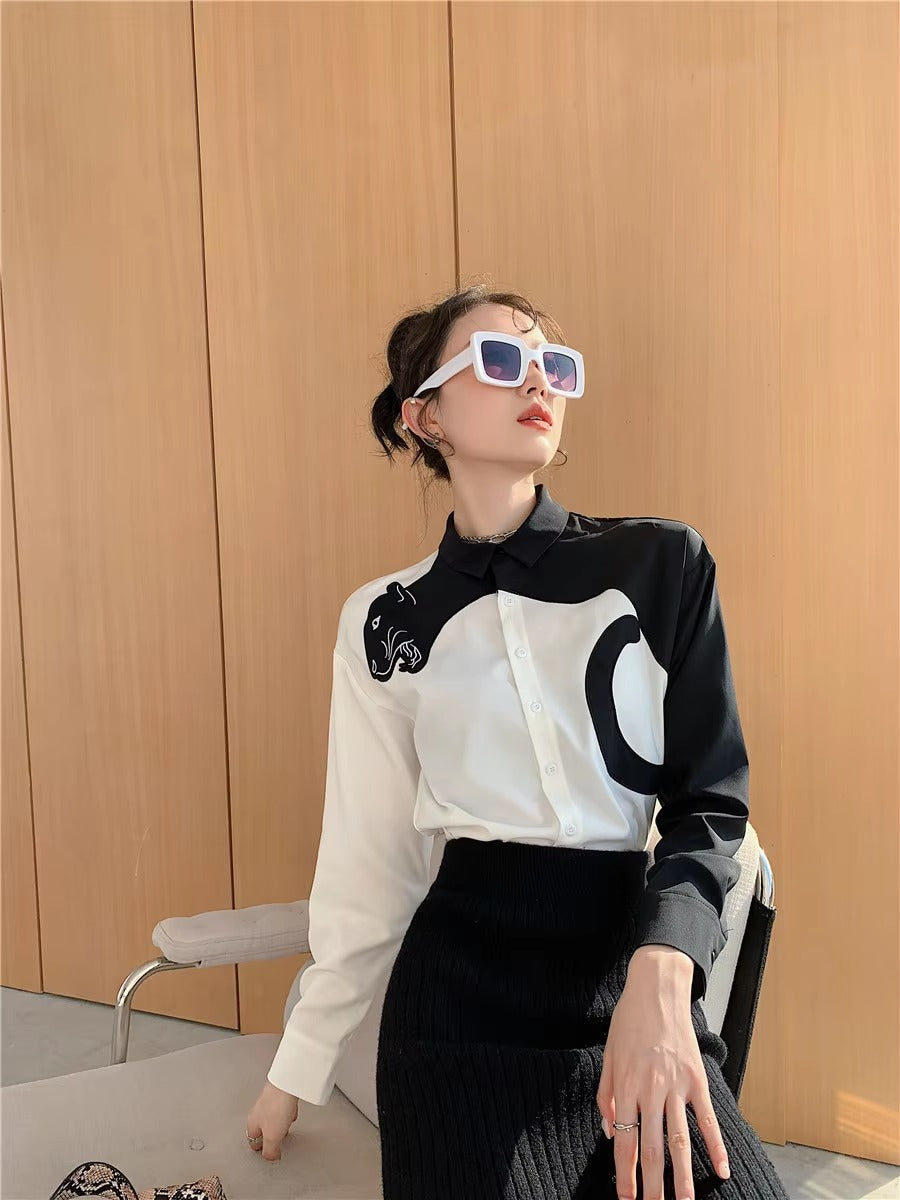 Casual Leopard Embroidered Button Long Sleeve Shirts Mssza