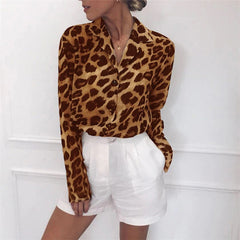 Casual Leopard Long Sleeve Turn-Down Collar Blouses Shirt Mssza