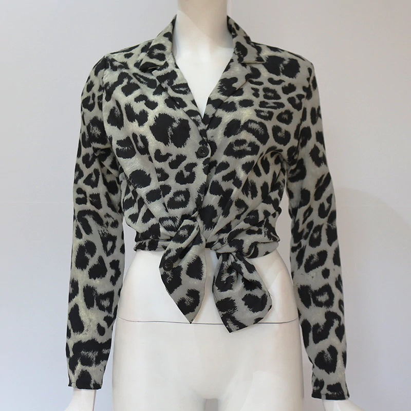 Casual Leopard Long Sleeve Turn-Down Collar Blouses Shirt Mssza