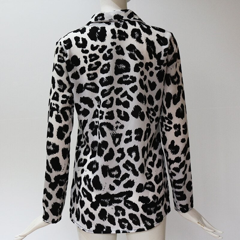 Casual Leopard Long Sleeve Turn-Down Collar Blouses Shirt Mssza
